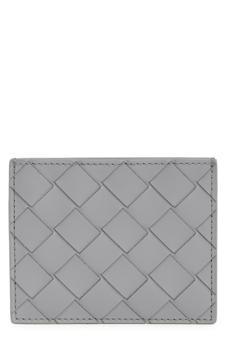 Large Intrecciato Weave Card Case, Main, color, SILVER