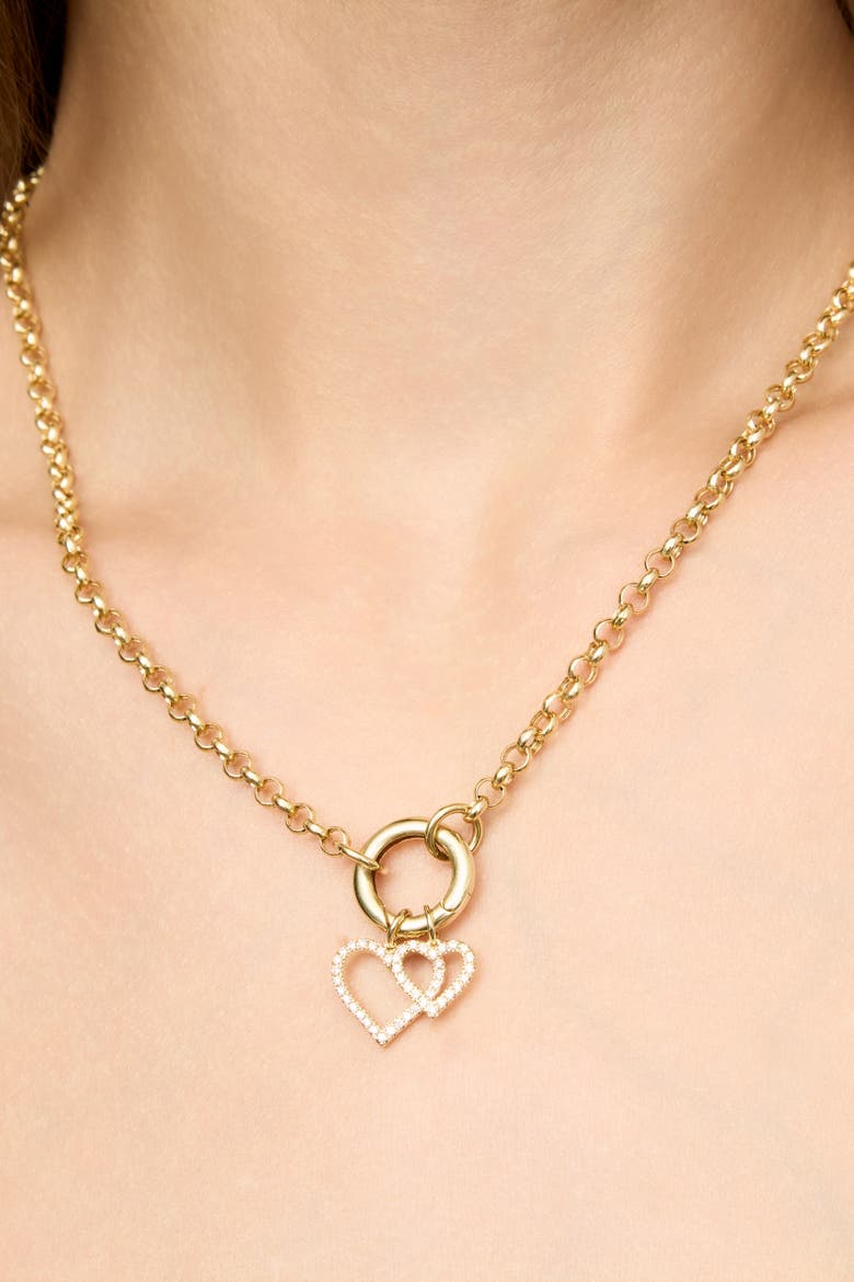 14K Yellow Gold Open Heart Diamond Pendant Charm, 25mm, Alternate, color, Yellow Gold
