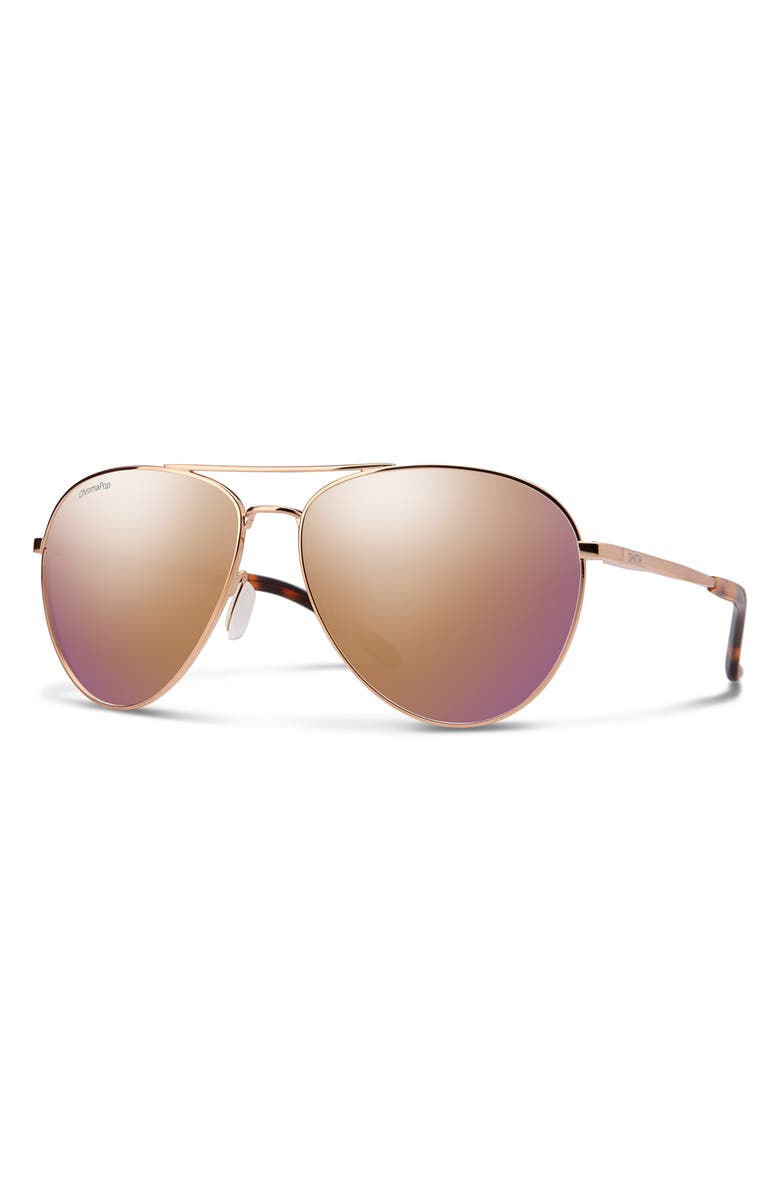 Smith Layback 60mm ChromaPop<sup>™</sup> Polarized Aviator Sunglasses, Alternate, color, Rose Gold / Rose Gold Mirror