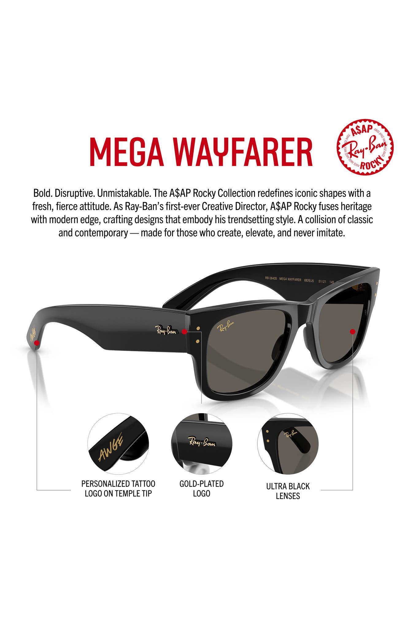 Ray-Ban x A$AP Rocky Blacked Out Mega Wayfarer 63mm Square