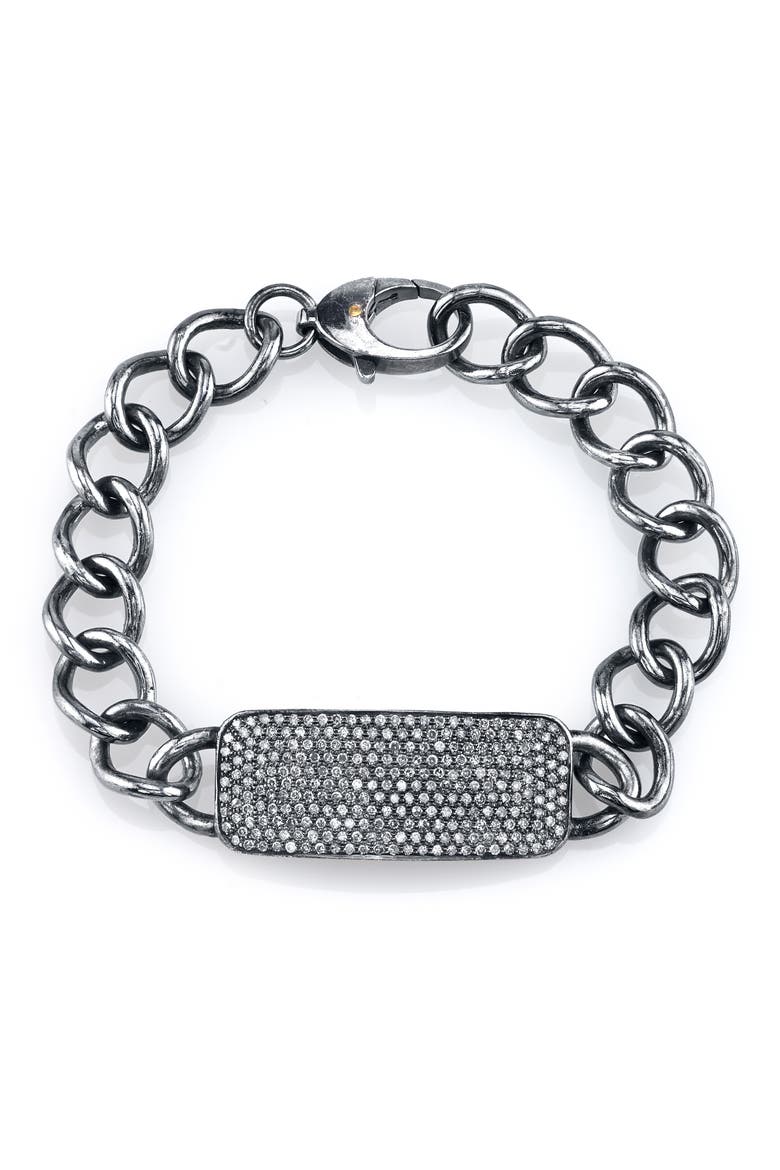 Diamond Pavé Bar ID Bracelet, Main, color, STERLING SILVER
