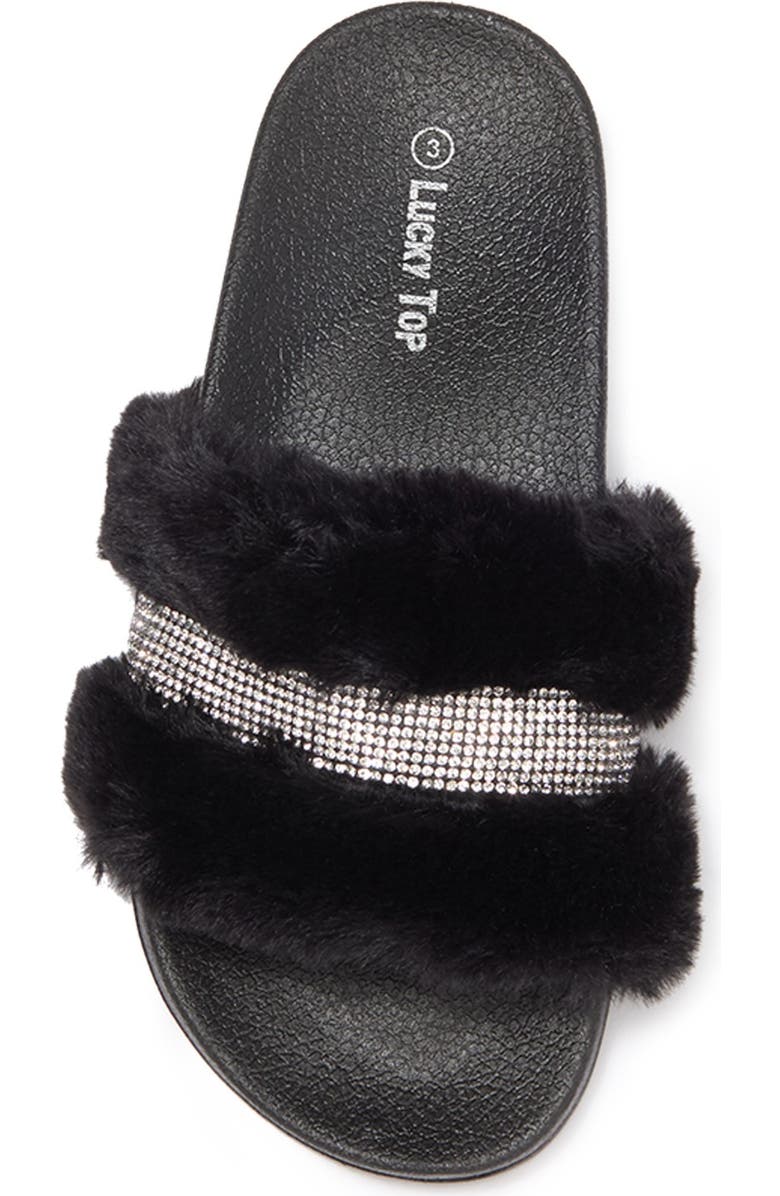 TOP GUY SHOES Rhinestone Faux Fur Slide, Alternate, color,
