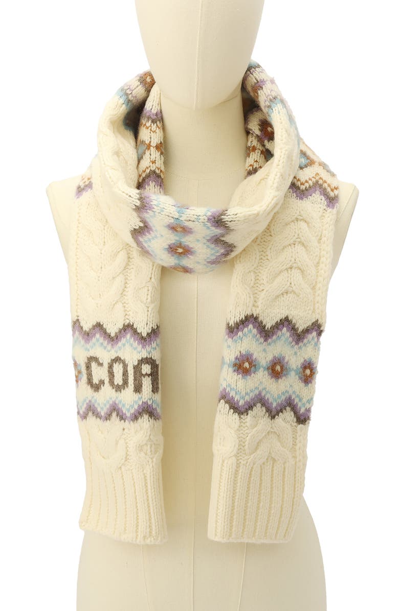 COACH Fair Isle Wool Blend Scarf, Main, color, Chalk Multi