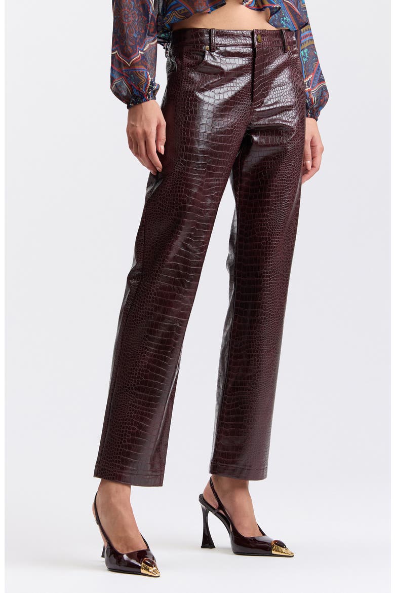 Croc Embossed Faux Leather Pants, Alternate, color, BORDEAUX