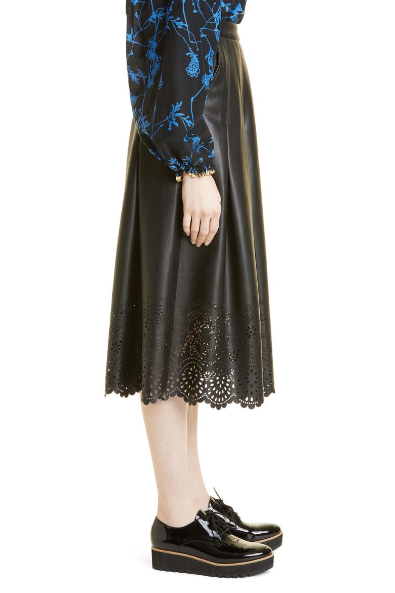 Neil Pointelle Hem Faux Leather Skirt, Alternate, color, BLACK