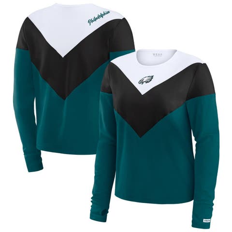 Women's WEAR by Erin Andrews Midnight Green/Black Philadelphia Eagles Plus Size Chevron Tri-Blend Long Sleeve T-Shirt