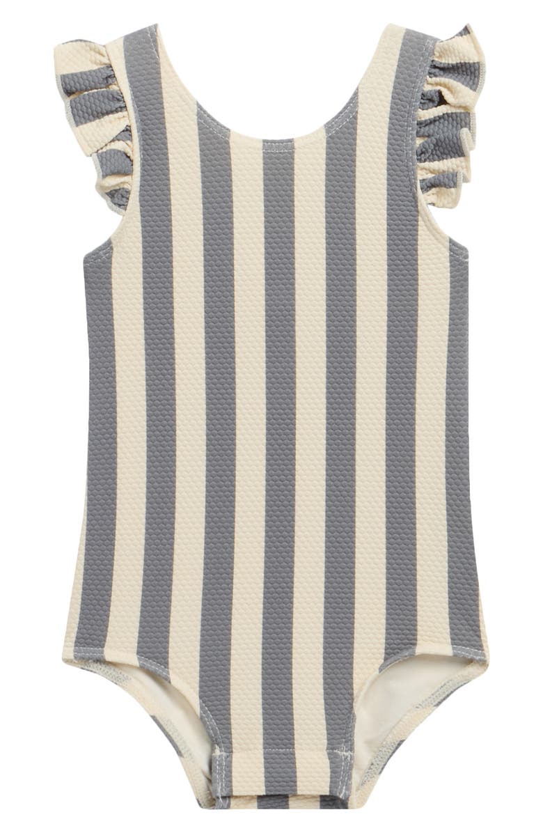 QUINCY MAE Flutter Sleeve Piqué UPF 50+ One-Piece Swimsuit, Main, color, Ocean