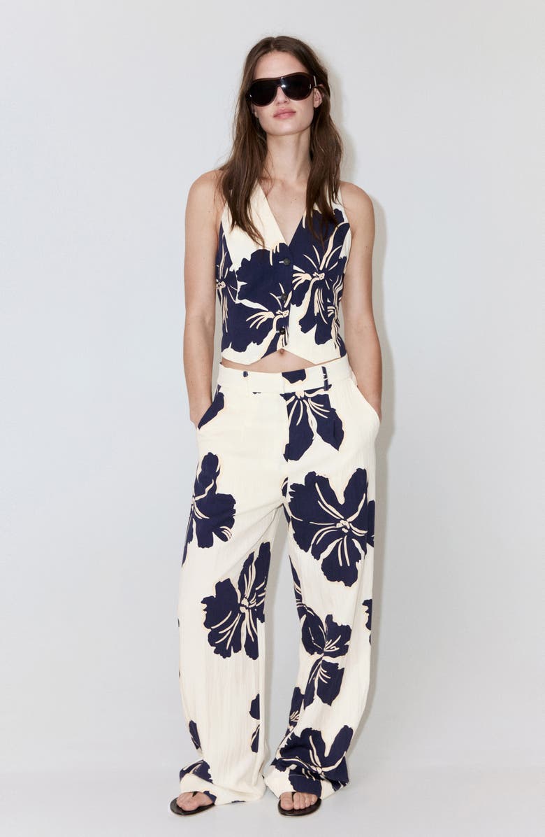 MANGO Floral Print Vest, Alternate, color, Off White