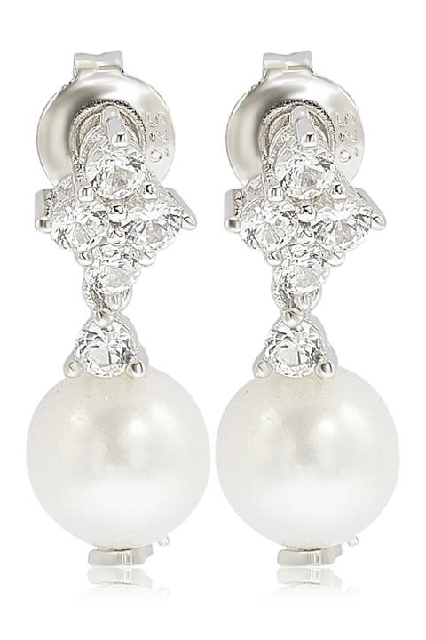 Sterling Silver 8mm Cultured Freshwater Pearl Drop Earrings