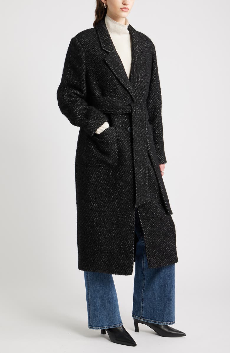 Nordstrom Belted Textured Trench Coat, Alternate, color, Black- Ivory Twill