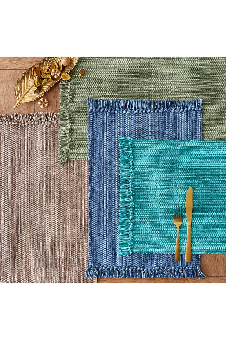 Variegated Fringe Placemat Set/6, 13x19", Alternate, color, Teal