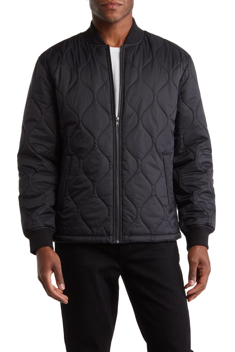 Quilted Bomber Jacket, Main, color, BLACK
