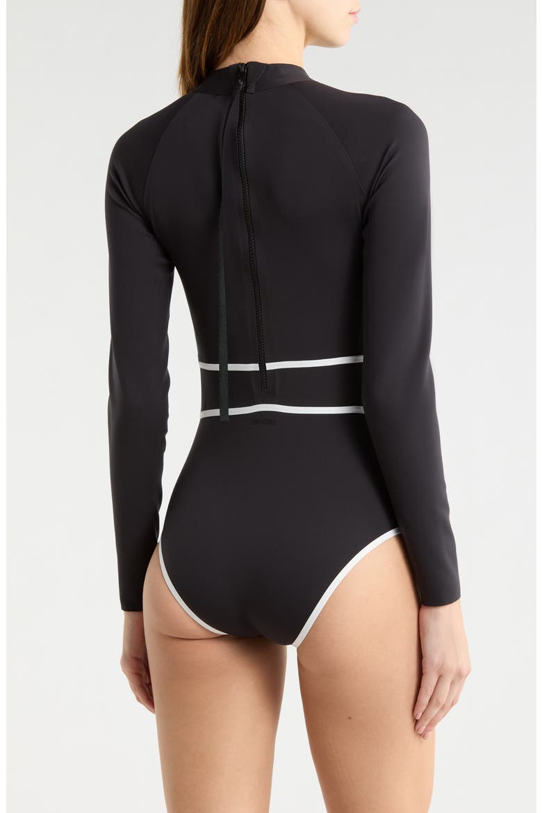 Mirage Fusion Long Sleeve UPF 50+ One-Piece Rashguard Swimsuit, Alternate, color, BLACK