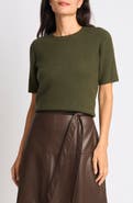 Halogen® Contrast Ribbed Sleeve Sweater