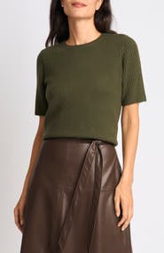 Halogen® Contrast Ribbed Sleeve Sweater