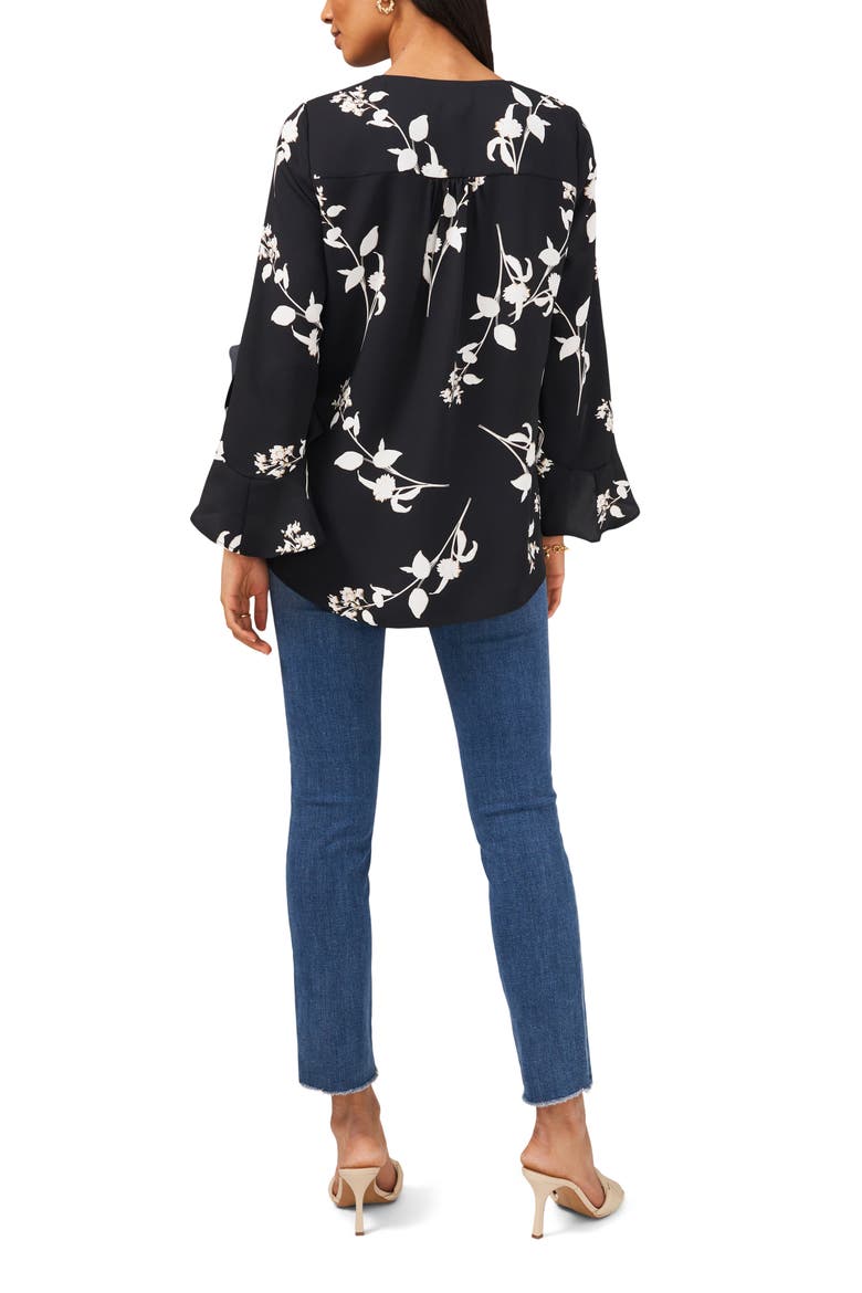 Flutter Sleeve Floral Print Top, Alternate, color, RICH BLACK