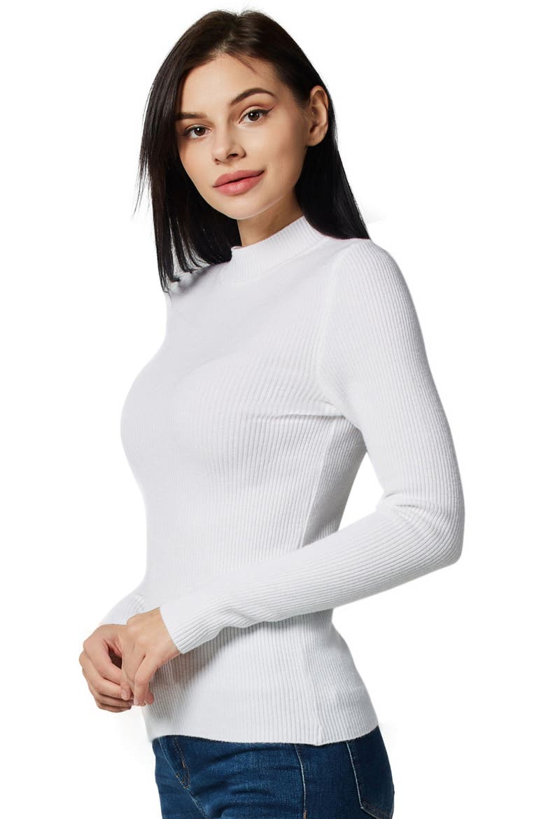 Slim Fit Ribbed Mock Neck Sweater Top, Alternate, color, White