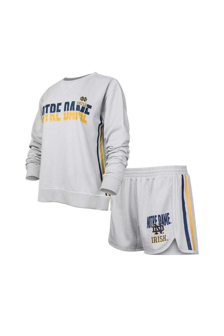 Women's Concepts Sport Gray Notre Dame Fighting Irish Cedar Tri-Blend Long Sleeve T-Shirt & Shorts Sleep Set, Main, color, Gray