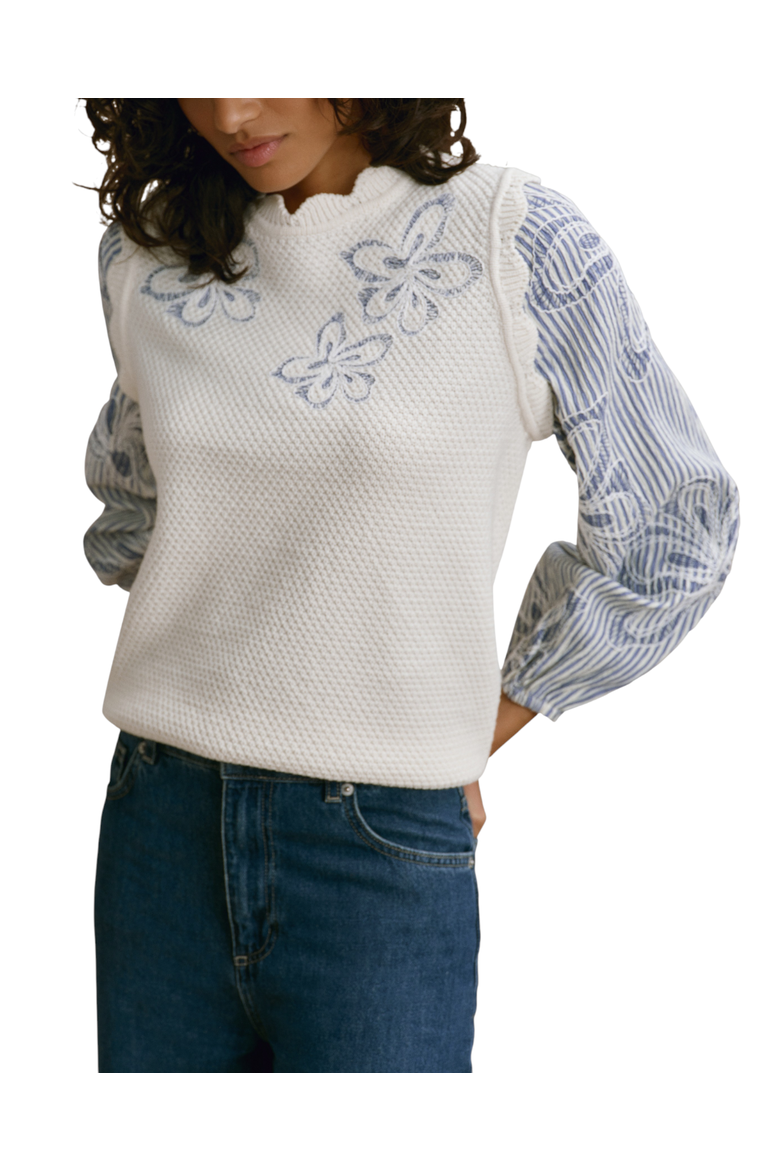 Cotton Blend Striped Layered  Sweater, Main, color, Open White