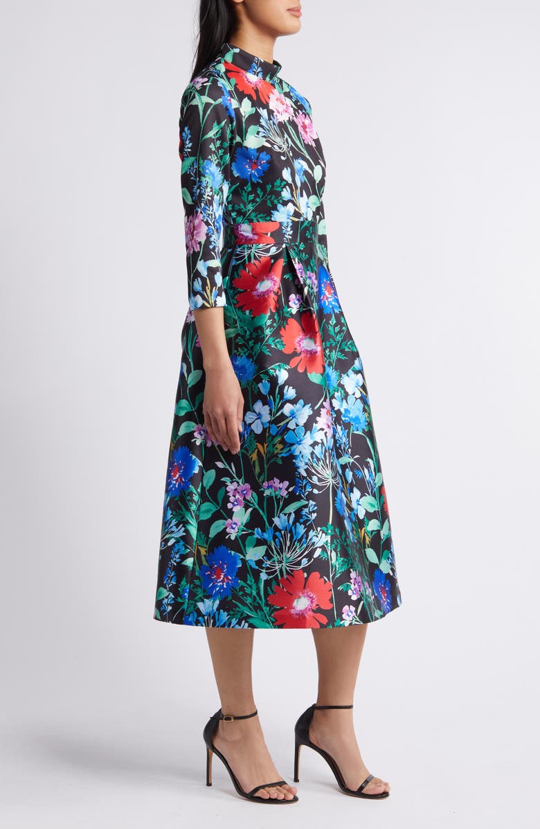 Julia Jordan Floral Three-Quarter Sleeve Midi Fit & Flare Dress, Alternate, color, 