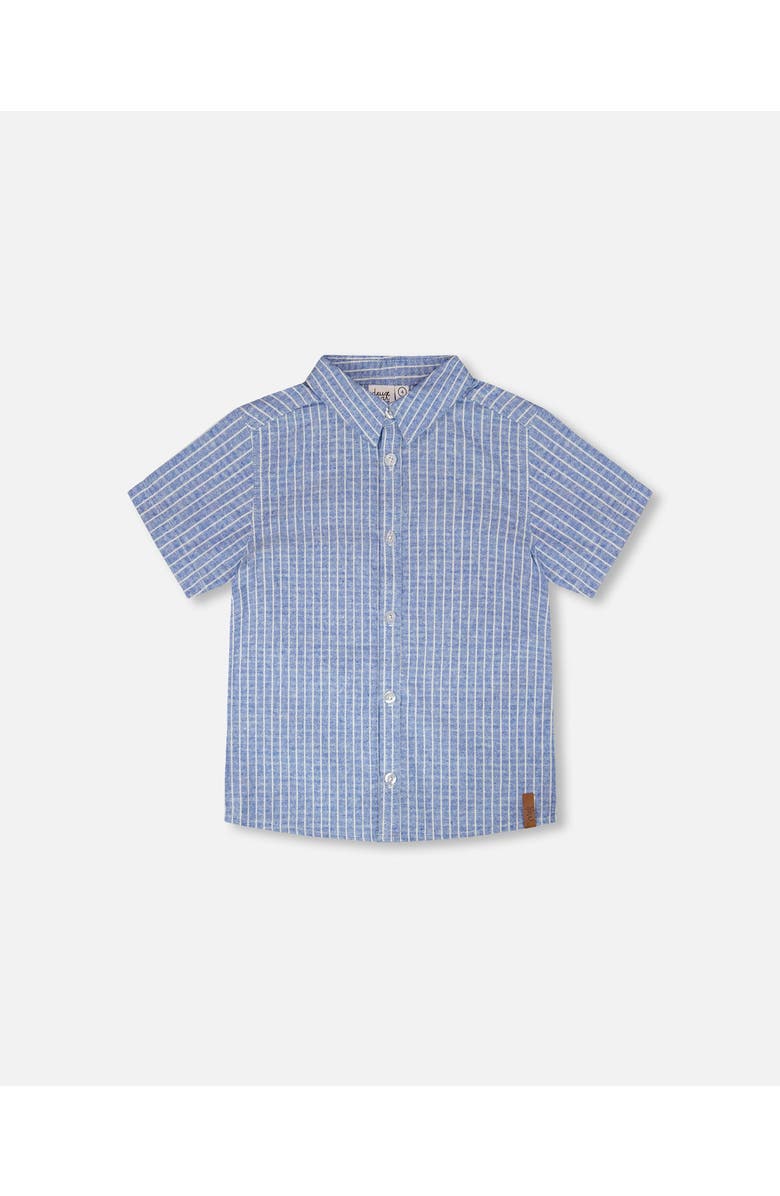 Deux par Deux Chambray Denim Stripes Short-Sleeve Shirt, Main, color, Blue Denim Stripes