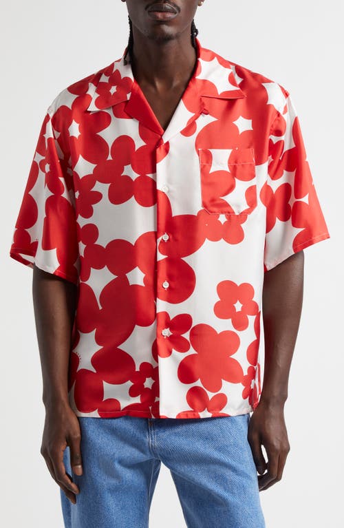 Shop Marni Dillies Print Silk Bowling Shirt In Crimson
