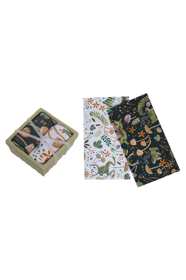 Ceramic Dish with Frog Pattern Tea Towels Set of 3 Multicolored for Spring Serving and Entertaining, Main, color, Multicolored