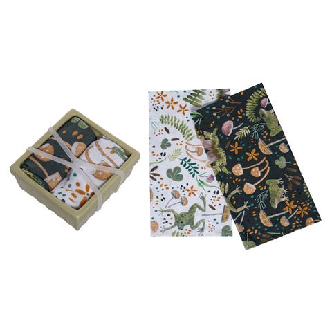 Ceramic Dish with Frog Pattern Tea Towels Set of 3 Multicolored for Spring Serving and Entertaining