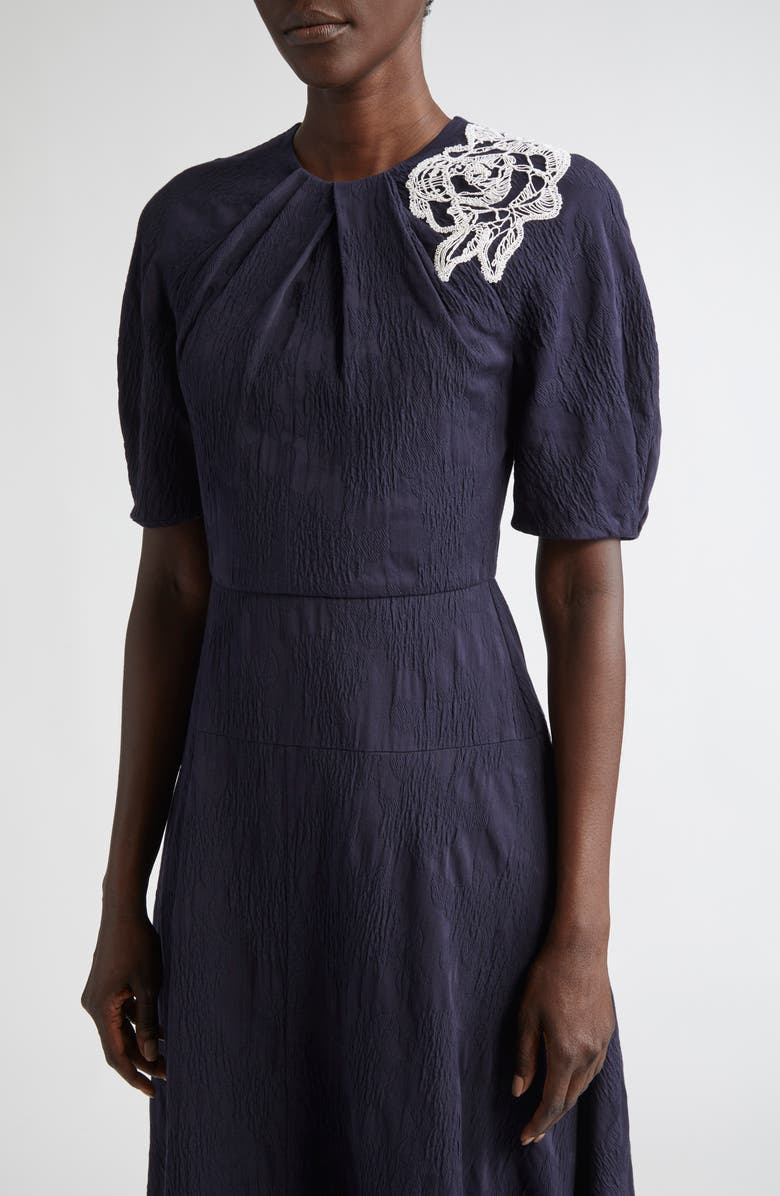 Erdem Floral Jacquard Short Sleeve Midi Dress, Alternate, color, Midnight Blue