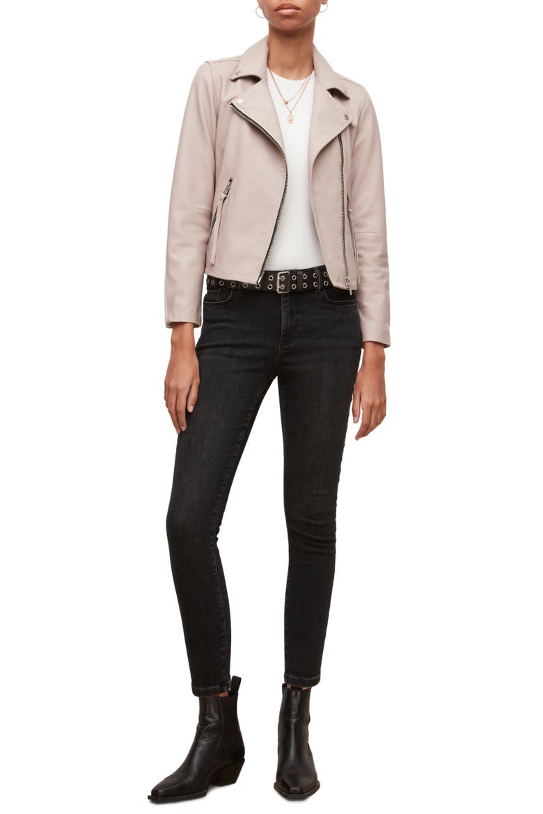 Dalby Leather Biker Jacket, Alternate, color, PALE PINK