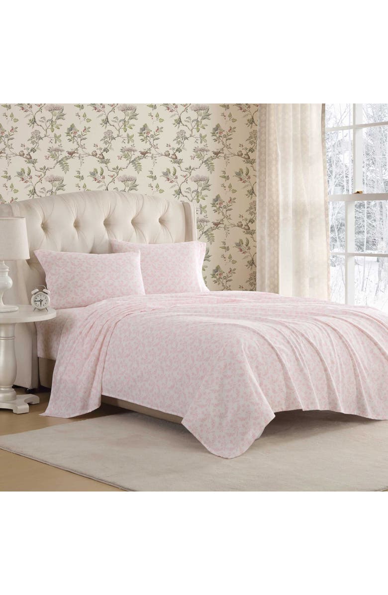 Laura Ashley Antoinette Cotton Flannel Sheet Set, Alternate, color, Light Pink