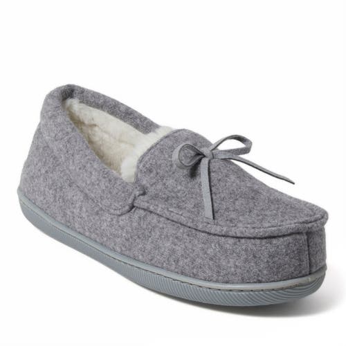 Shop Dearfoams Hayes Soft Knit Moccasin Slipper In Light Heather Grey