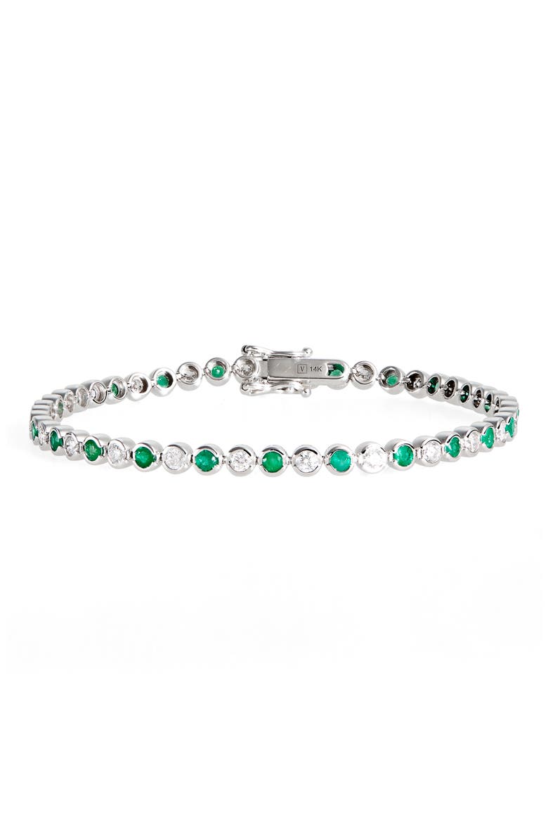 Emerald & Diamond Tennis Bracelet, Main, color, WHITE GOLD/ EMERALD/ DIAMOND