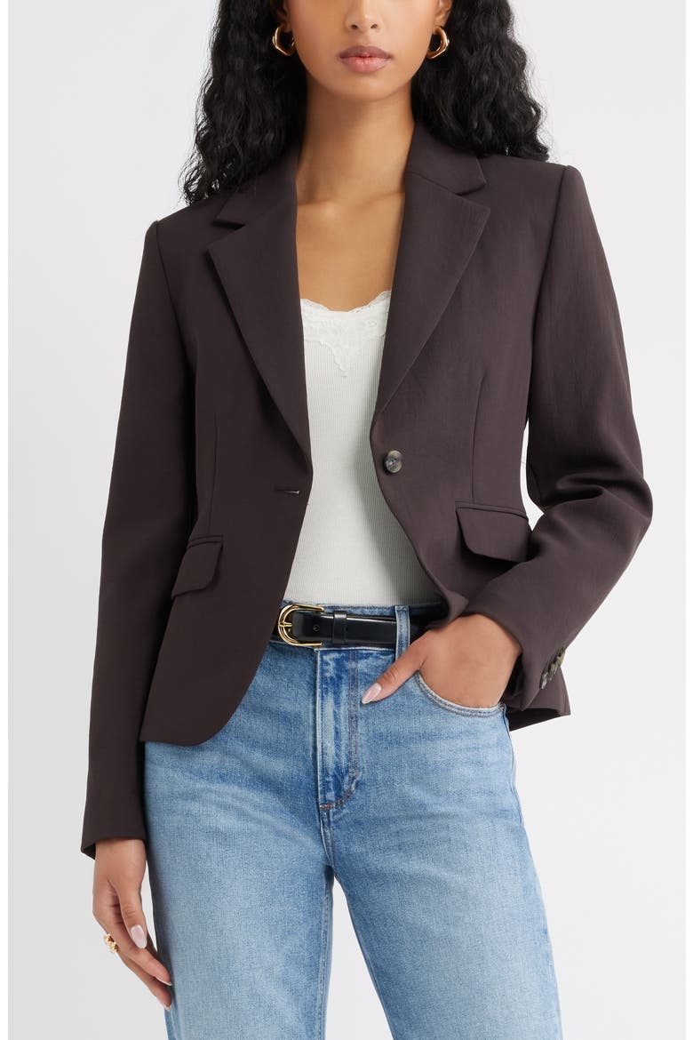Curator Crepe Shrunken Blazer, Main, color, BROWN GANACHE
