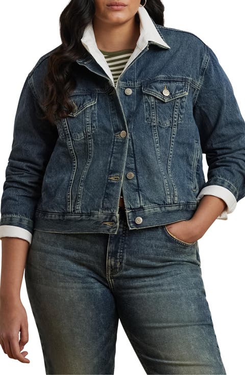 Crop Denim Trucker Jacket (Plus)