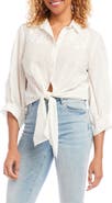 Karen Kane Embroidered Tie Front Cotton Lawn Shirt