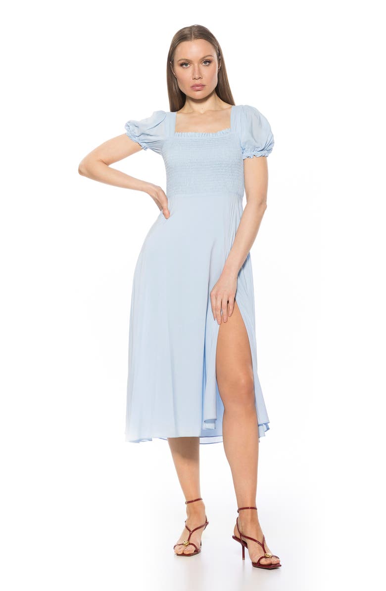 Alexia Admor Iris Smocked Short Sleeve Midi Dress, Alternate, color, Halogen Blue