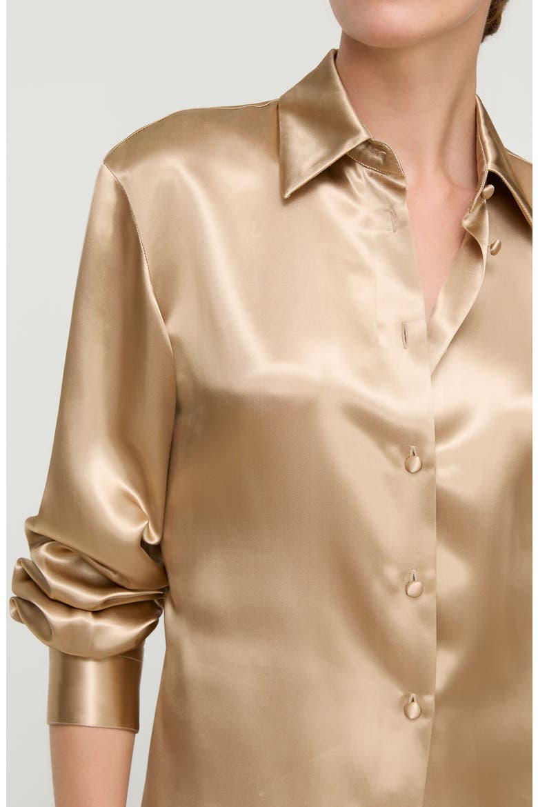 Fitted Silk Stretch Charmeuse Button-Up Shirt, Alternate, color, NATURAL GOLD
