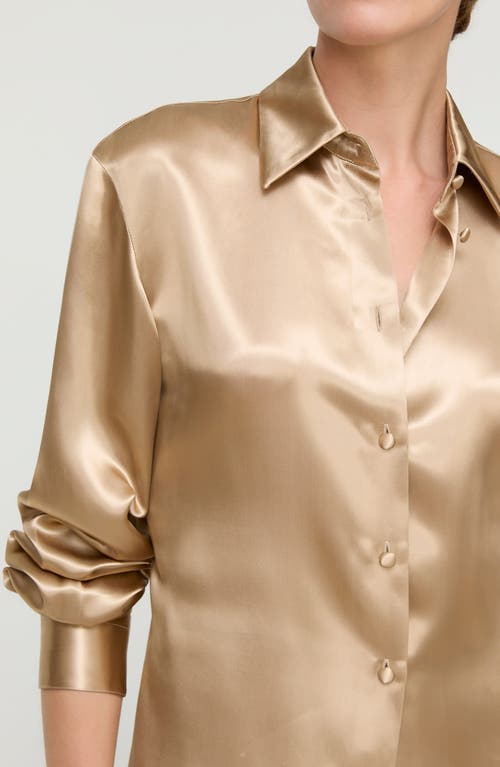 Lafayette 148 New York Fitted Silk Stretch Charmeuse Button-up Shirt In Brown