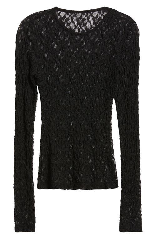 Frame Crewneck Mesh Lace Tee In Black