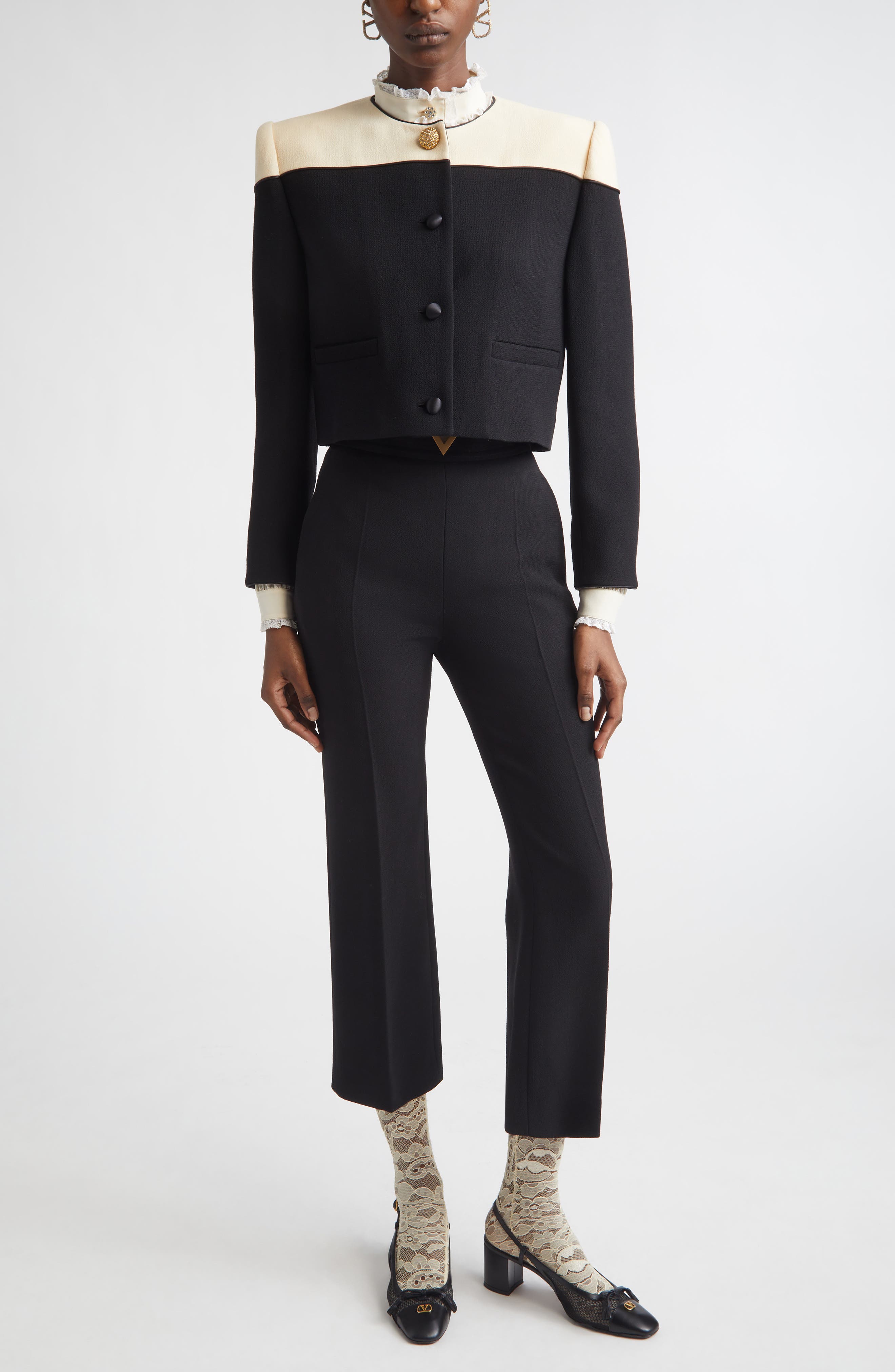 Wool Crepe Crop Flare Pants - image 2