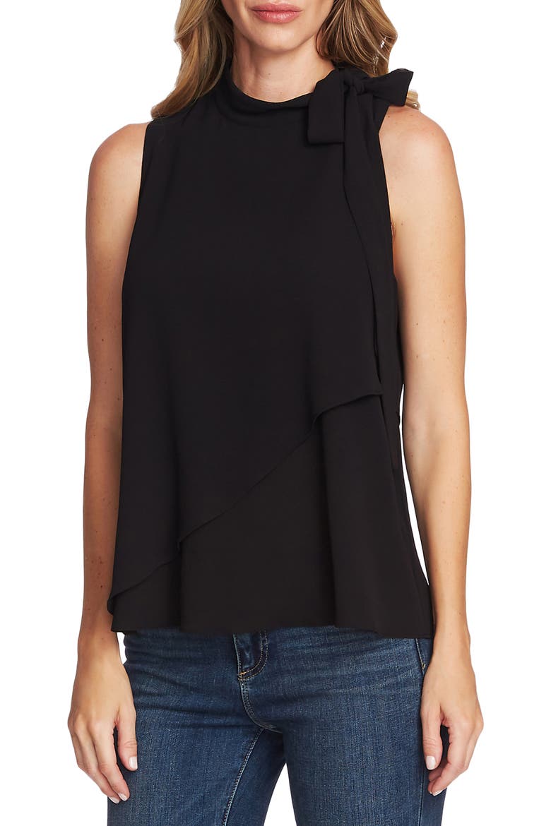 Sleeveless Tie Neck Top, Main, color, RICH BLACK