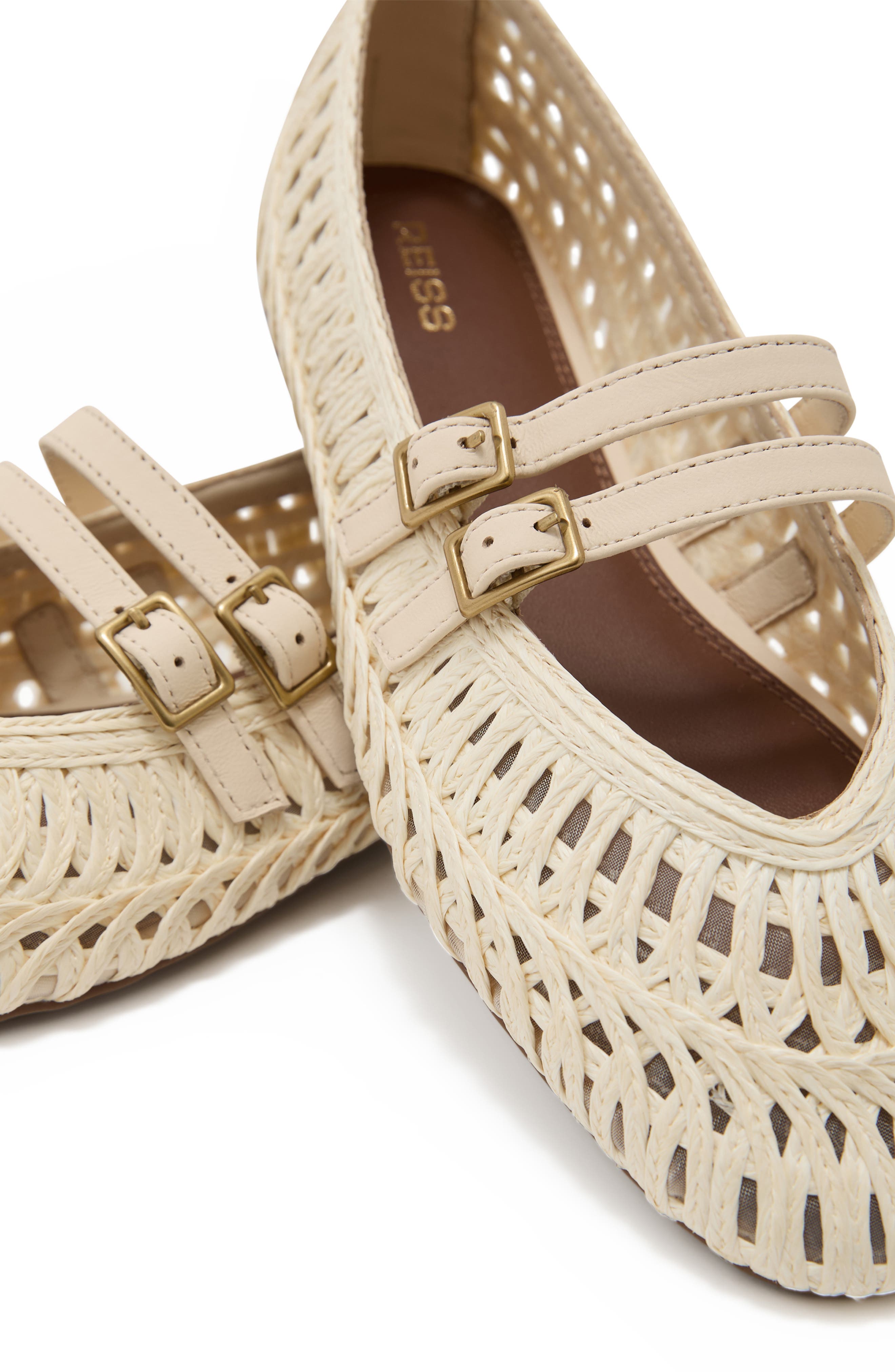 Reiss Elizabeth Woven Mary Jane Flat, Alternate, color, Off White