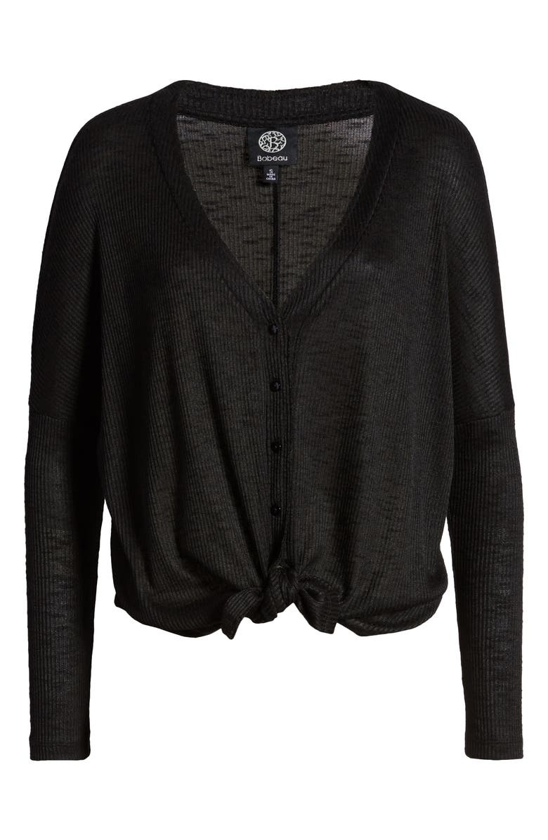 Bobeau Ribbed Tie Front Top, Alternate, color, 