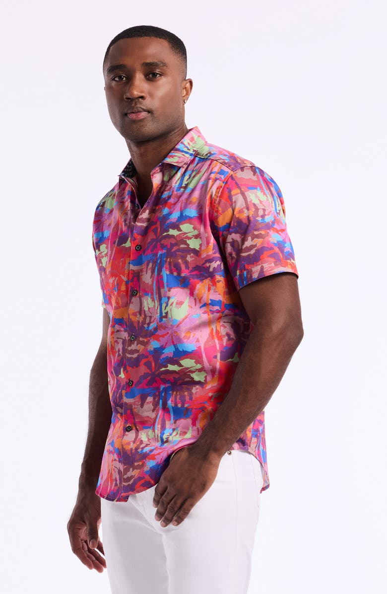 Robert Graham Pasco Short Sleeve Cotton Button-Up Shirt, Alternate, color, Pink Multi