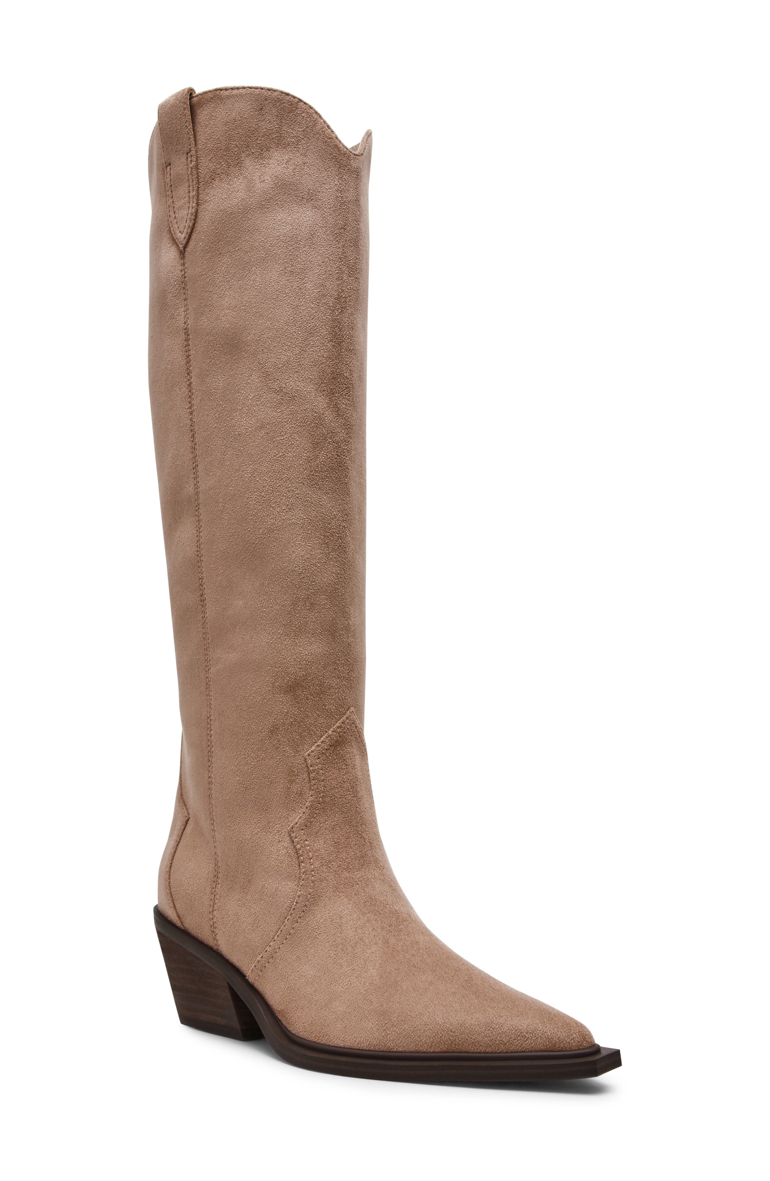 Greva Knee High Western Boot, Main, color, STONE SUEDE