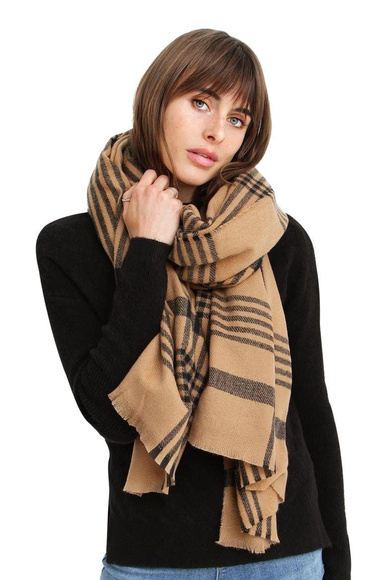 Panorama Check Scarf, Alternate, color, Camel