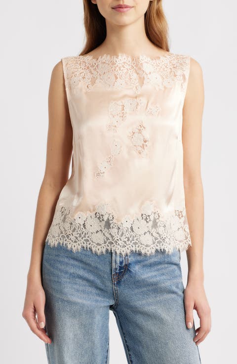 Viviane Lace Trim Silk Satin Top