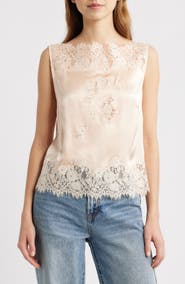 DÔEN Viviane Lace Trim Silk Satin Top