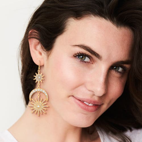 Jessica Simpson Sun Moon And Star Drop Earrings For Women, Gold-tone Statement Earrings With Crystal In Gold